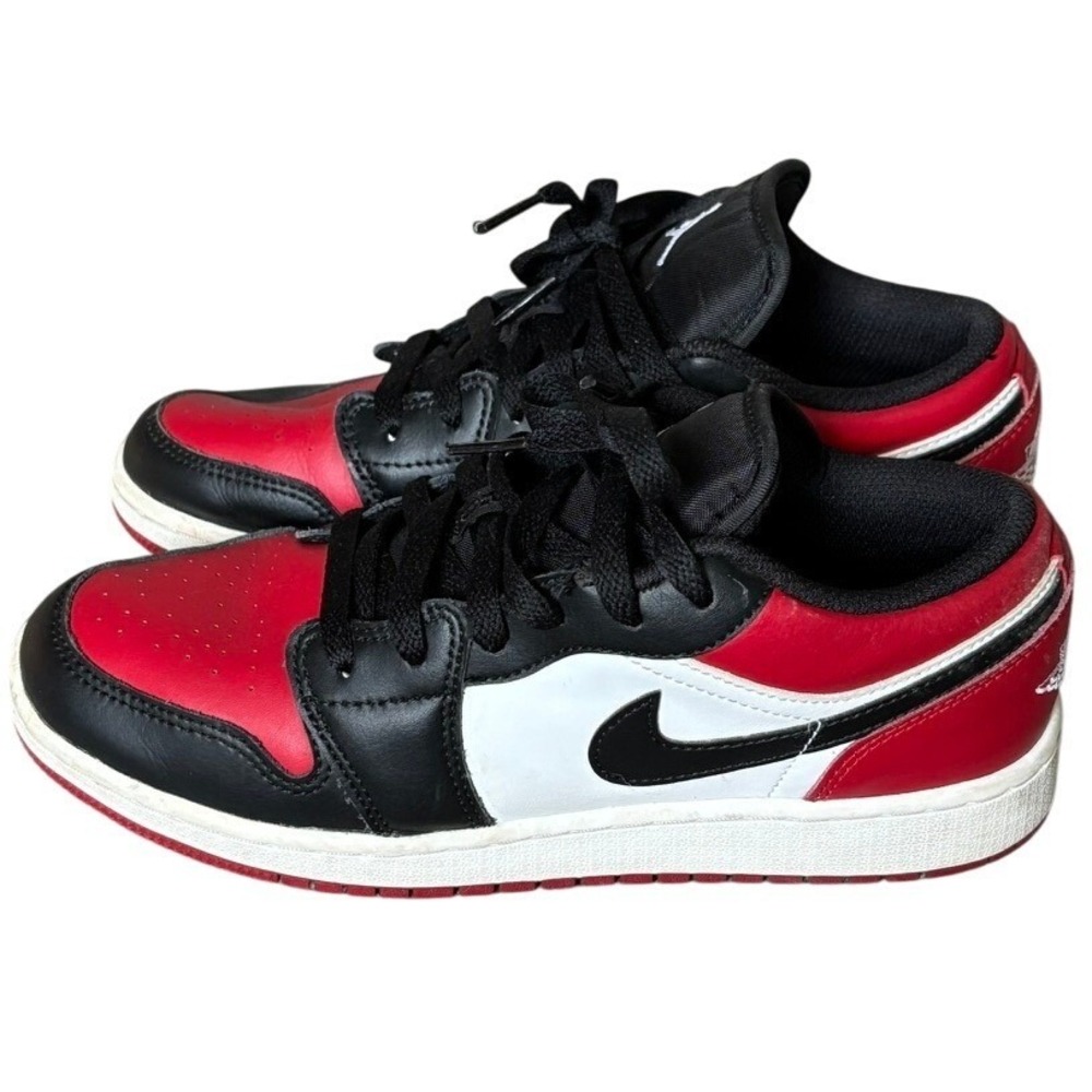 Nike Air Jordan 1 Low Bred Toe White Black Varsity Red Shoes 5.5Y 7 Women's‎